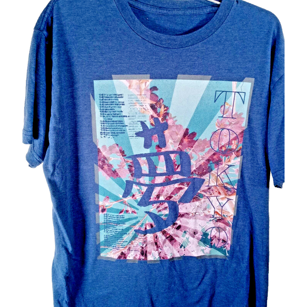 Tokyo T-Shirt X-Large Rising Sun Graphic Japan Blue Anime Design Oriental